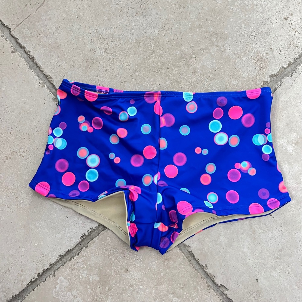 NEW Lands End Girls Size 14 Swim Boy Shorts Electric Blue Polka Dot